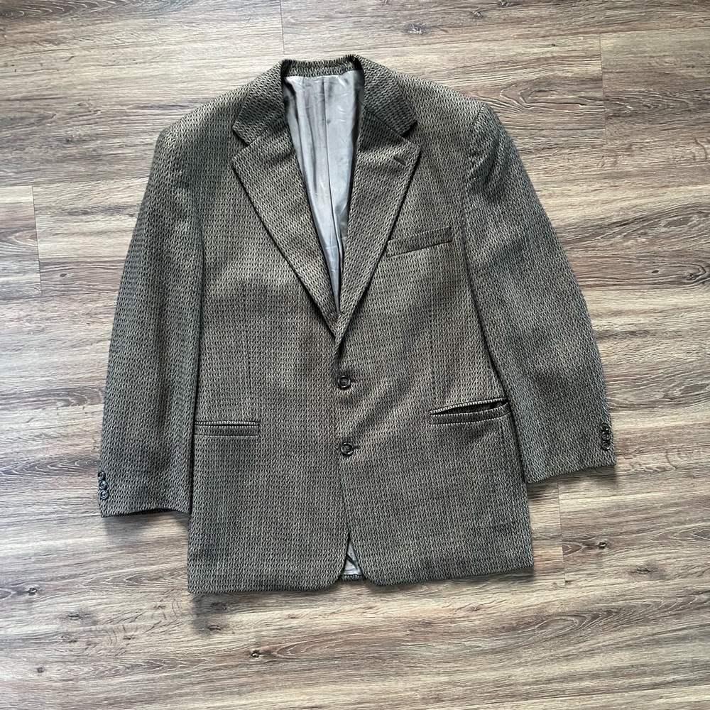 Vtg 90s Tweed Herringbone Blazer Mens Sz 41 R Brown Made In Italy Office Career